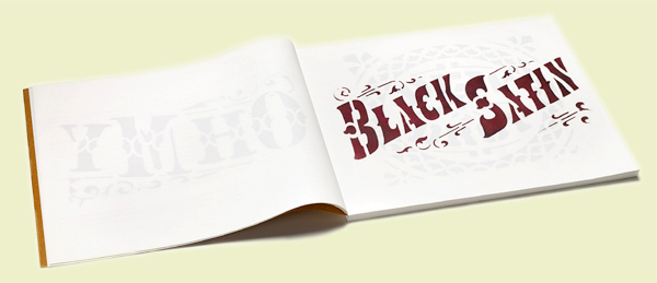 Backbone, bound book, open to "Black Satin"