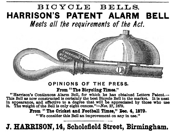 1880 advertisement, Harrison's patent alarm bell