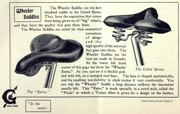 1899 catalog, Wheeler saddles noted for their anatomical correctness of design
