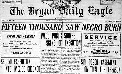 15,000 Saw Negro Burn, headline of The Bryan Daily Eagle.