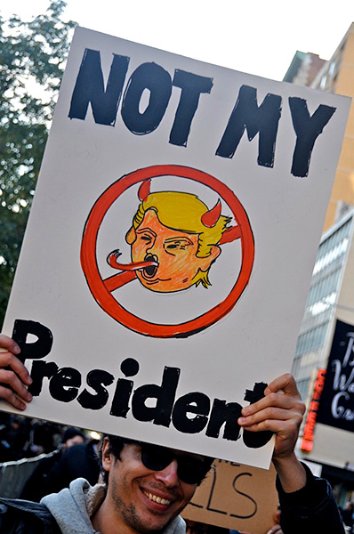 Anti-Trump Protest, Union Square March up 5th Avenue, 2016