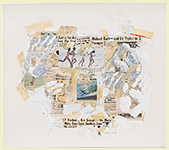 HAND-ME-DOWN #9 (handful), 1981, Pencil, acrylic  paint, ink, tape, cigarette ashes,
and pasted paper on paper, 21 x 23¾ inches