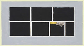 Strip Tease #1, 1995,
 Pencil, gesso, acrylic polymer emulsion, and pasted paper on board,
9 x 16⅛ inches