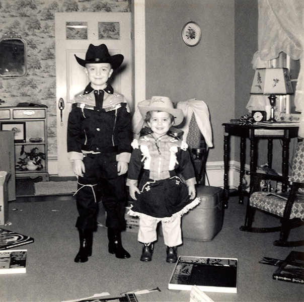 Beverly and Claudia, in  their cowboy and cowgirl suits.