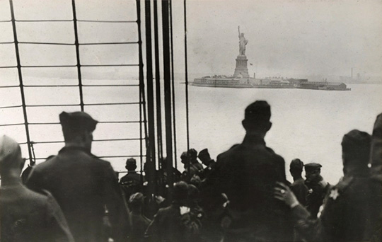 Troopship leaving New York. c. 1918. National Archives.