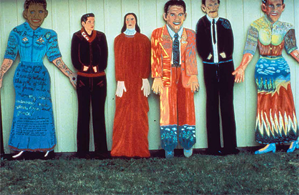 Life-sized cut-out plywood figures of Howard Finster “dementions”