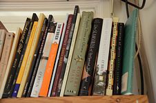 Close-up of poetry books and novels.