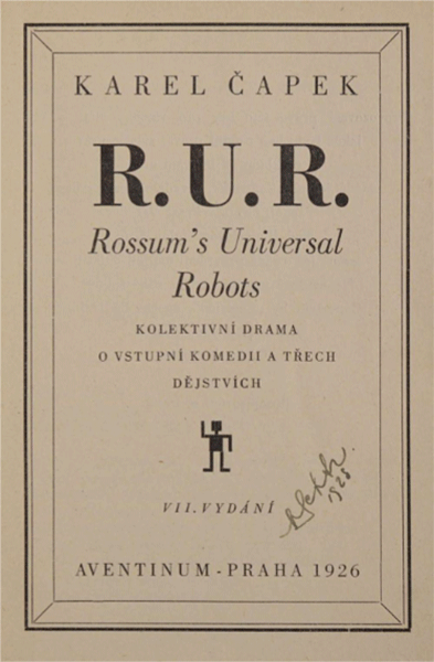 R.U.R. seventh edition title page, 1926