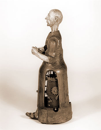 Automaton figure of a monk showing internal mechanism