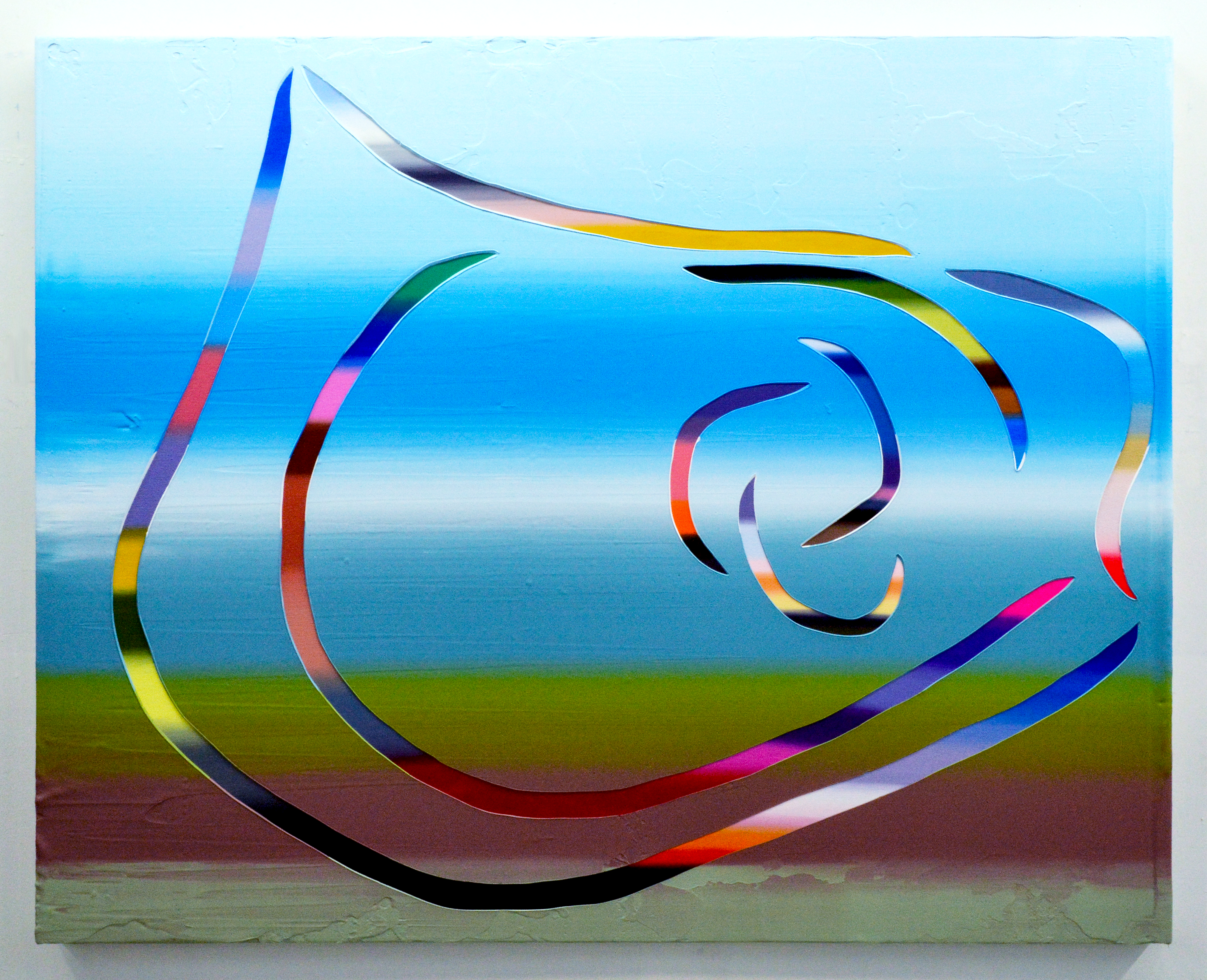 An abstract painting of gradated colors and patterns.