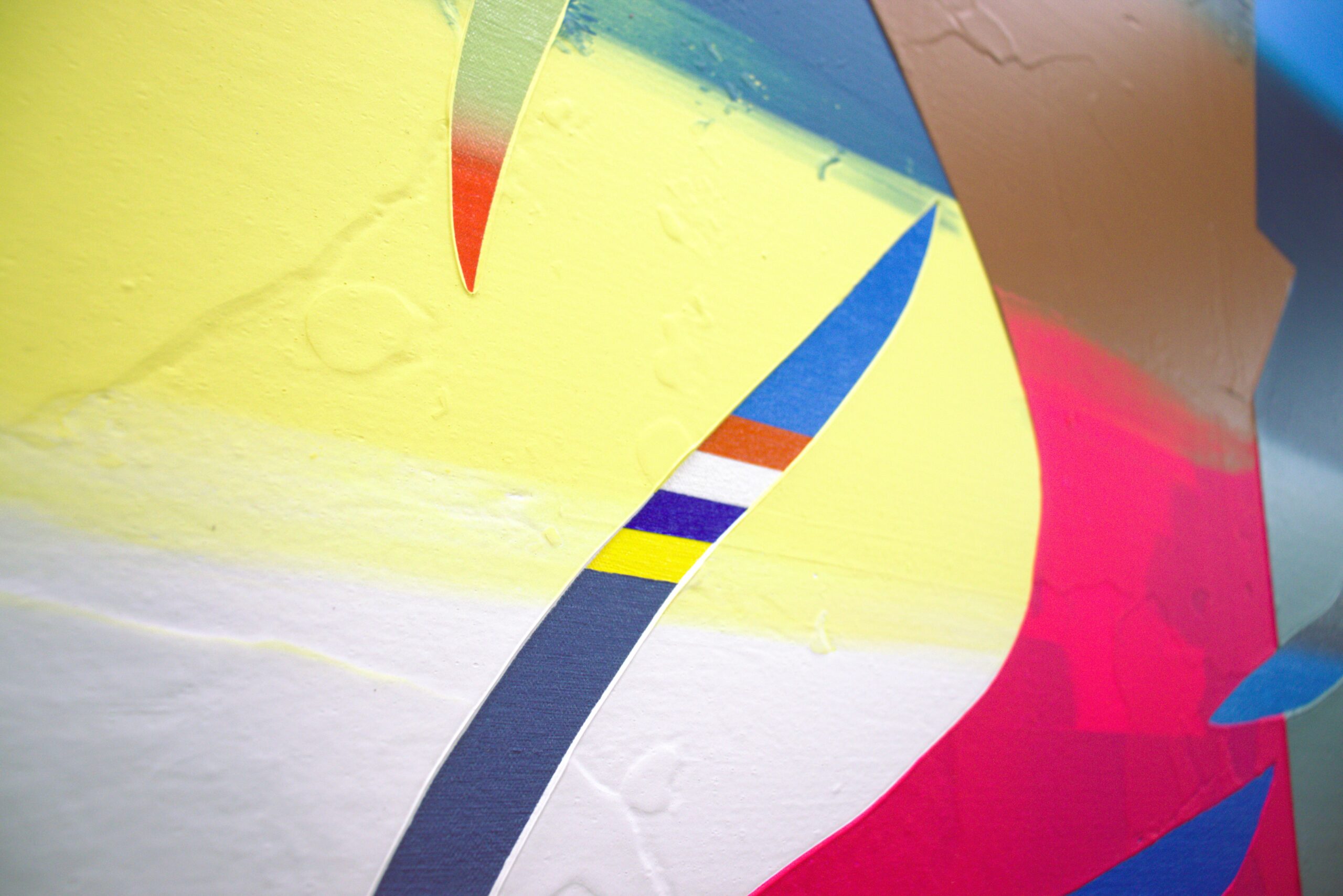Detail of one of Roberto Jamora's abstract paintings showingthe texture of the layered paints.